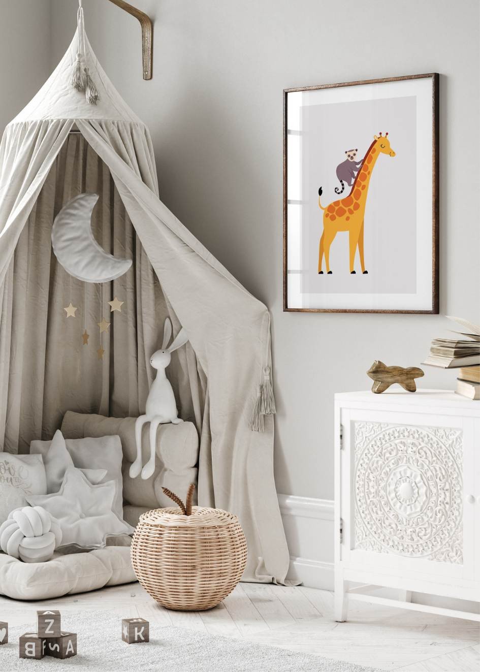 Poster Giraffe und Affe  für Kinderzimmer