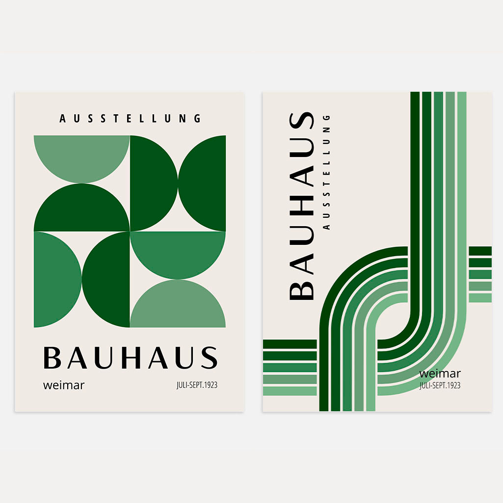 Bauhaus Green Lines and Shapes Poster Set of 2