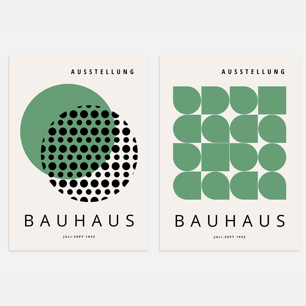 Bauhaus Green Geometry Poster Set of 2