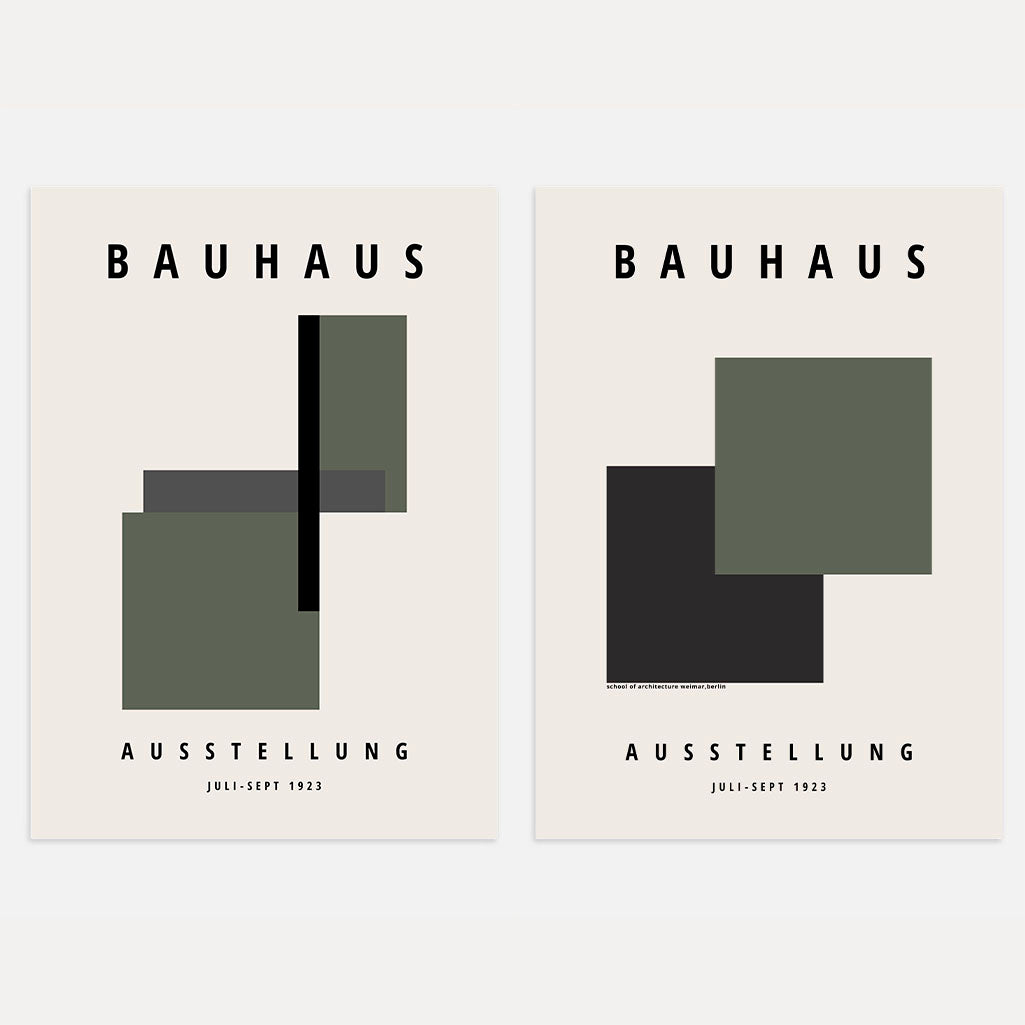 Bauhaus Green and Graphite Poster Set of 2