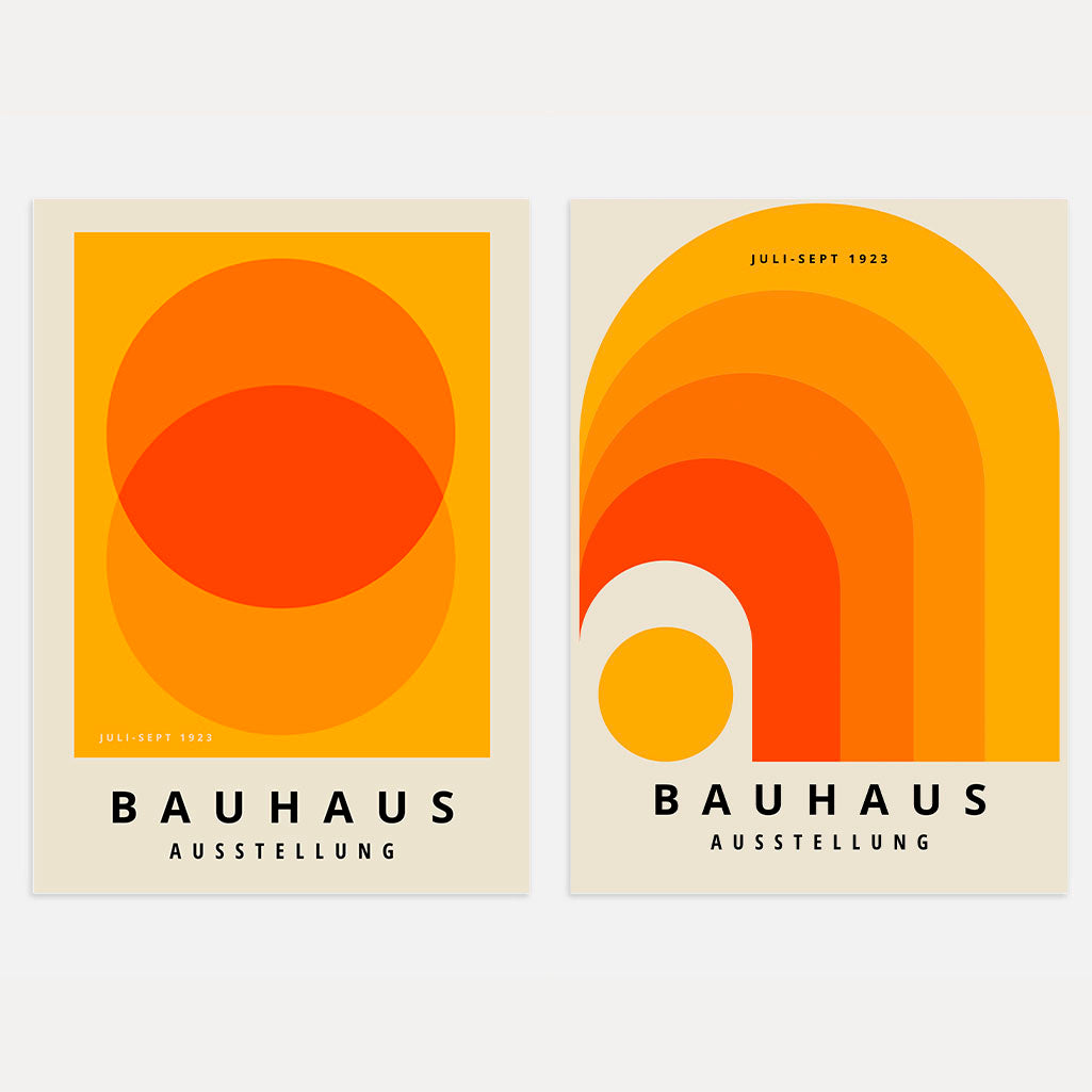 Bauhaus Orange Geometry Poster Set of 2