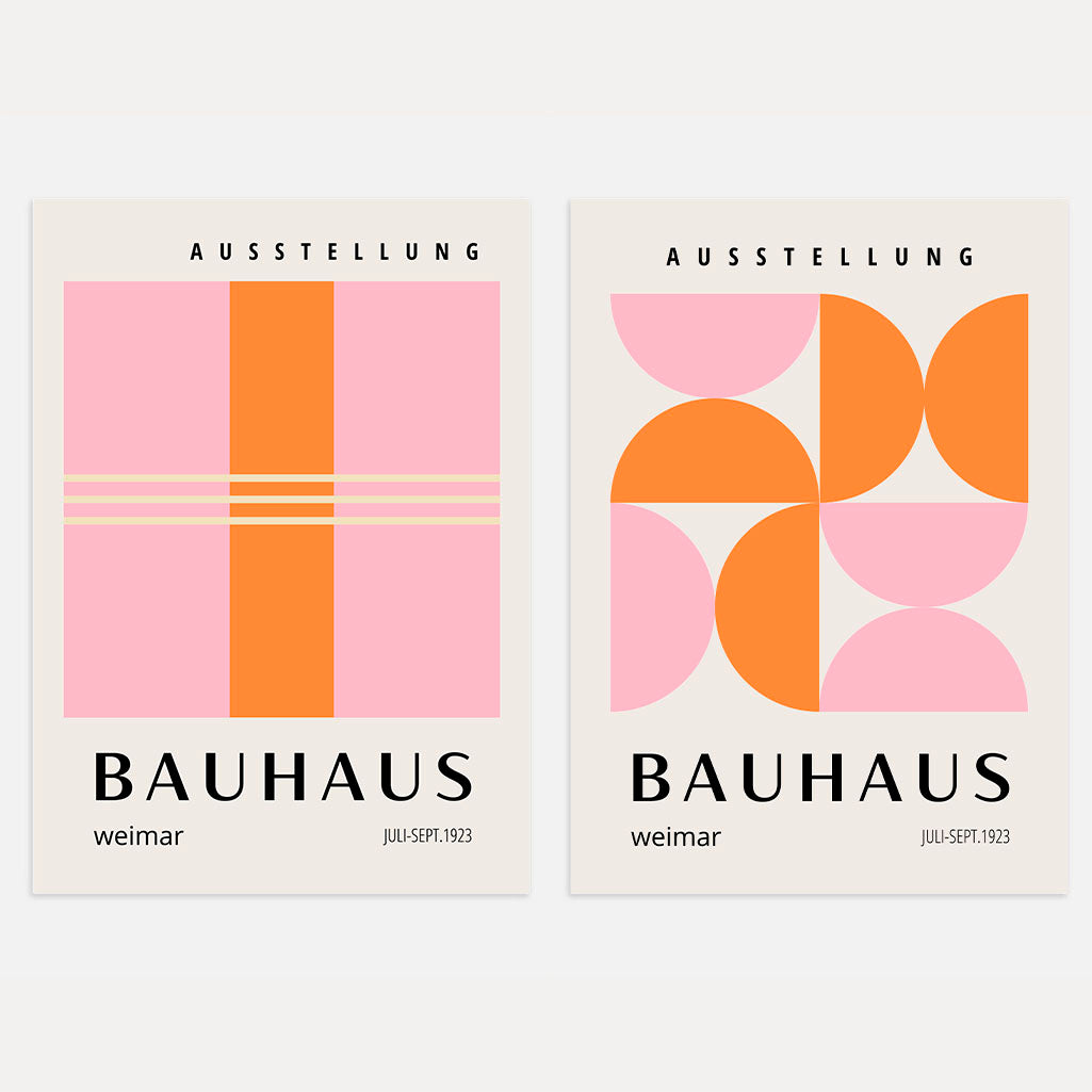 Bauhaus Pink and Orange Abstract Poster Set of 2