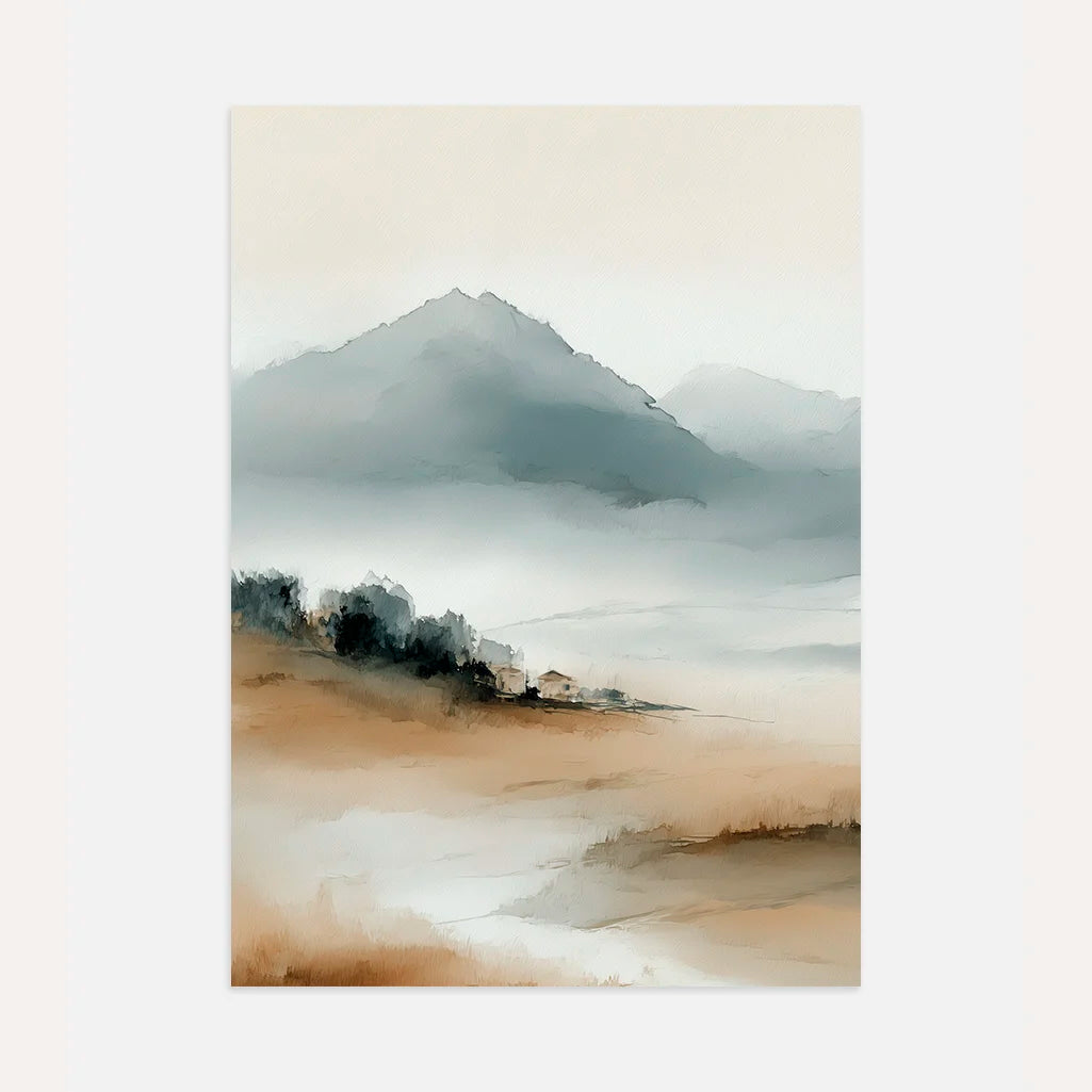 Misty Valley Mountain Poster