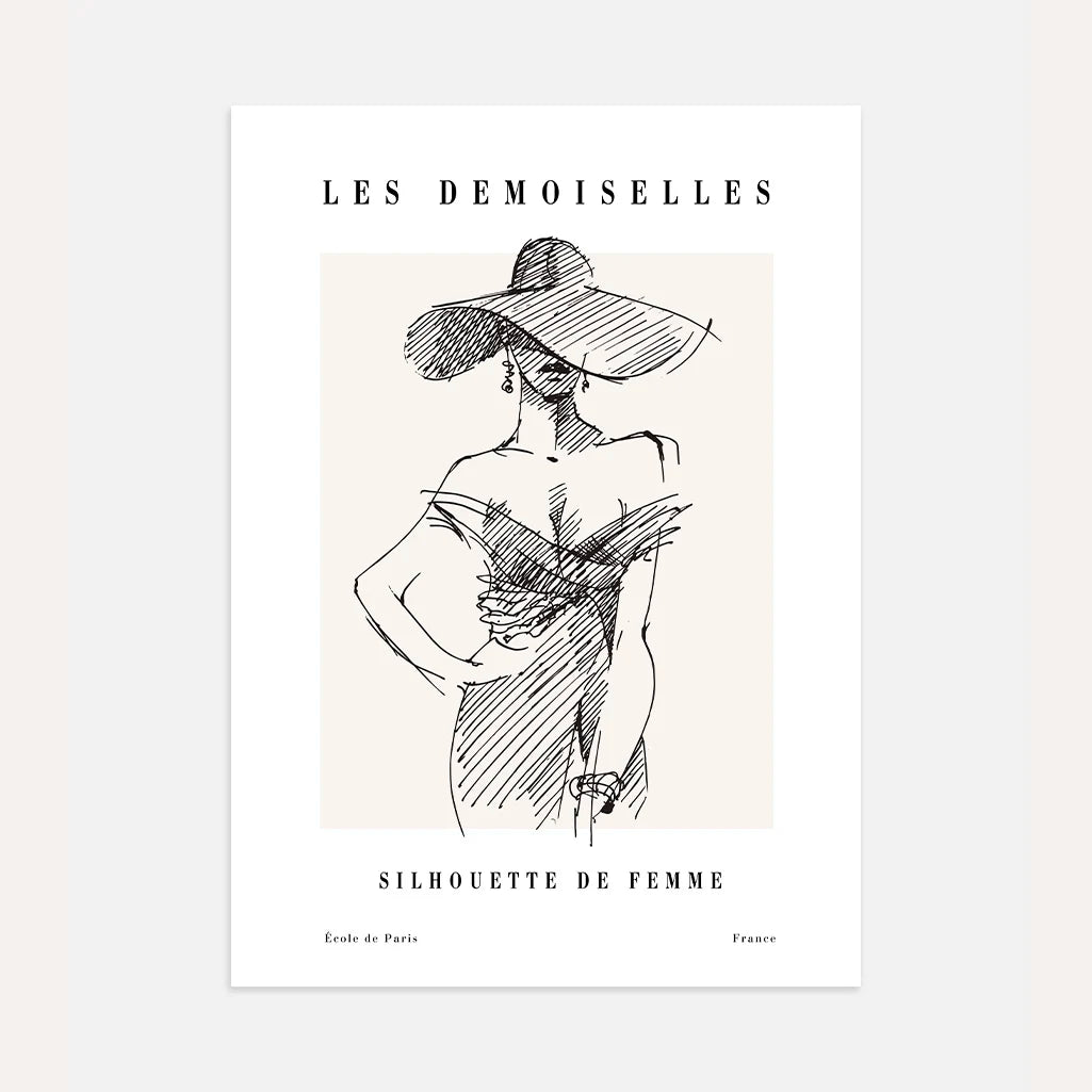 Line Art Woman in Hat Poster