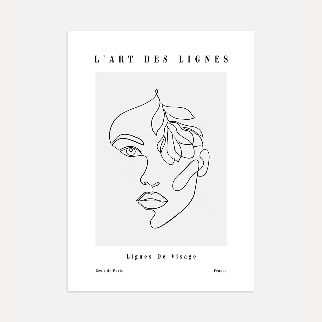 Line Art Face with Leaf Poster