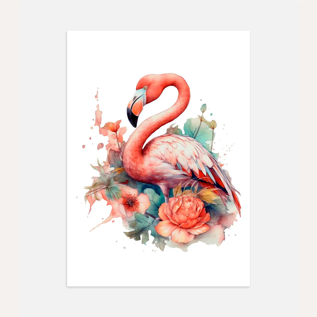 Flamingo in Flowers Poster