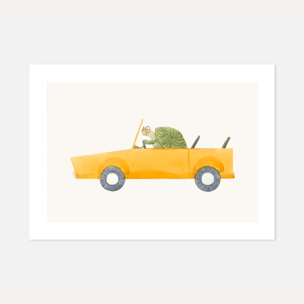 Turtle in a Yellow Car Poster