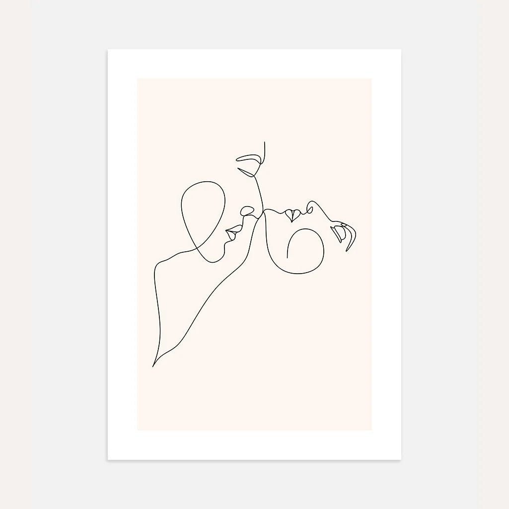 Line Art Kiss Faces Poster