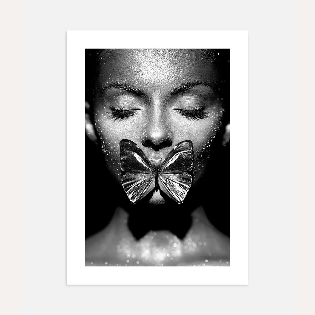 Silver Butterfly Portrait Poster