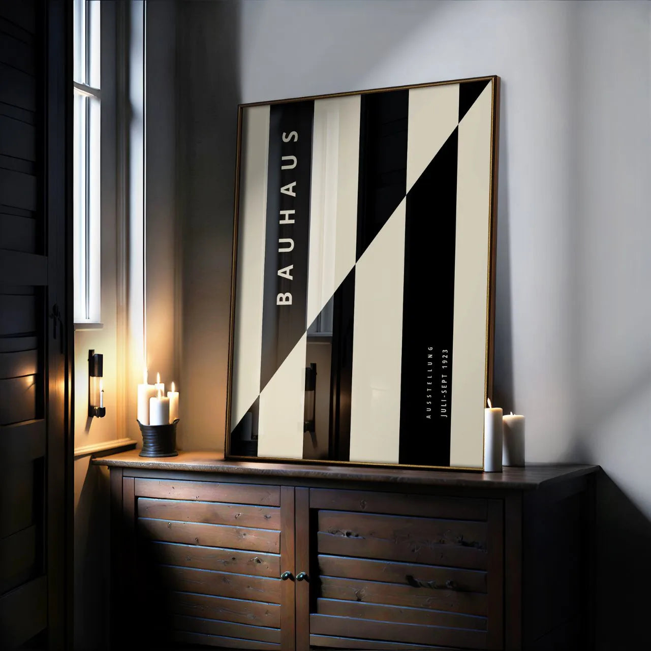 Bauhaus Black and Beige Stripe Poster