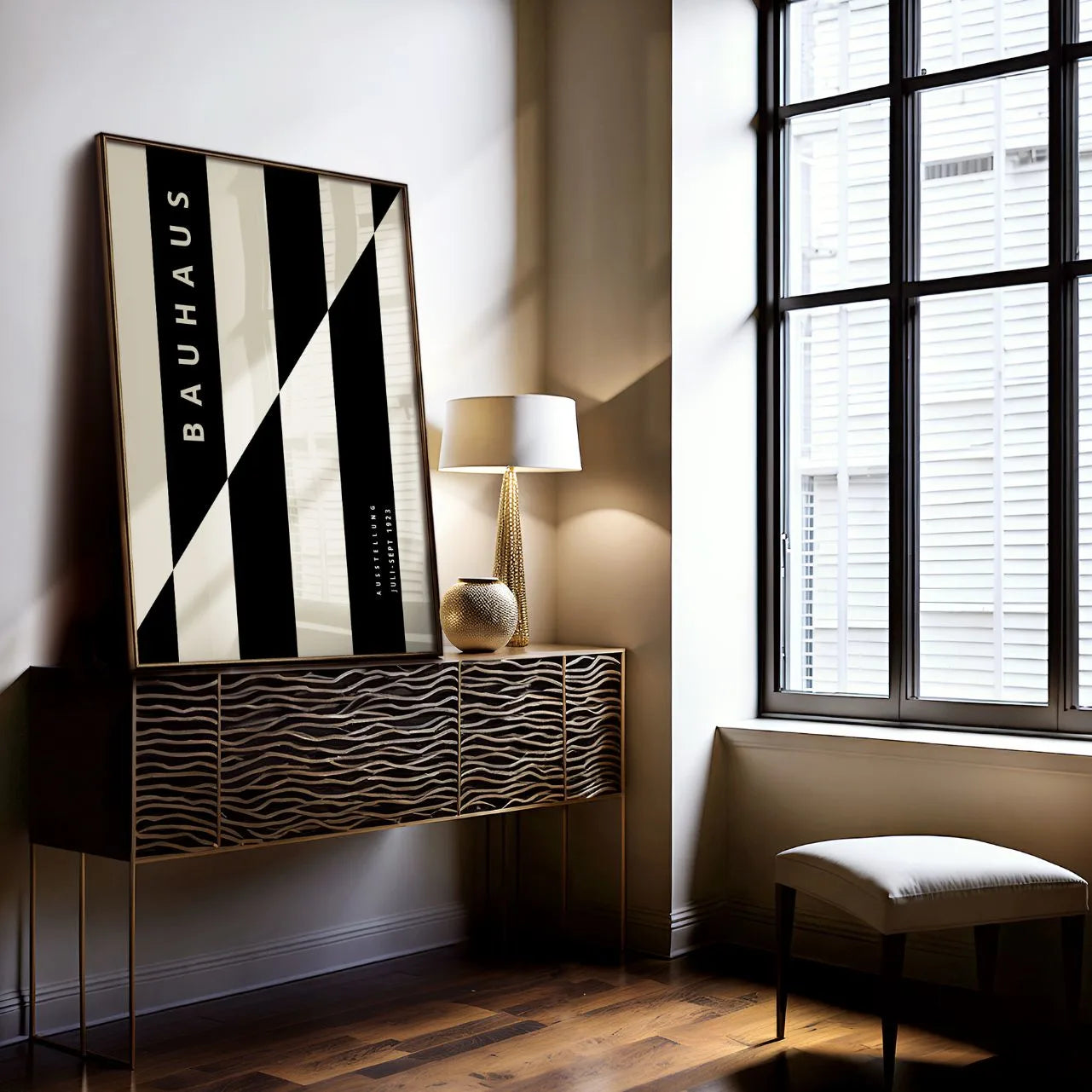 Bauhaus Black and Beige Stripe Poster