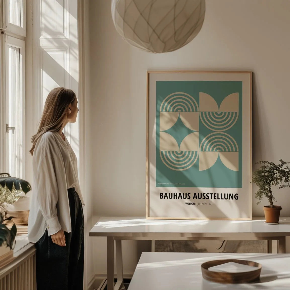 Bauhaus Green-Beige Symmetry Poster