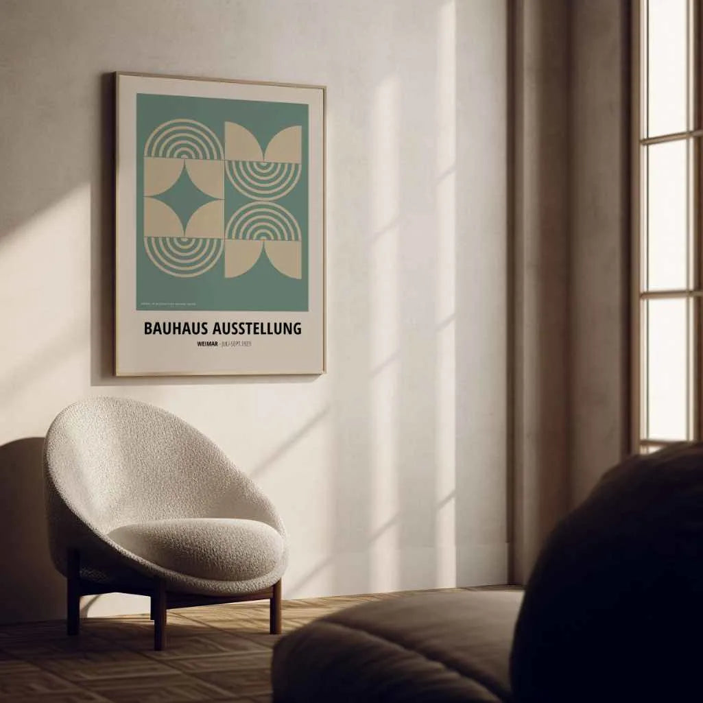 Bauhaus Green-Beige Symmetry Poster