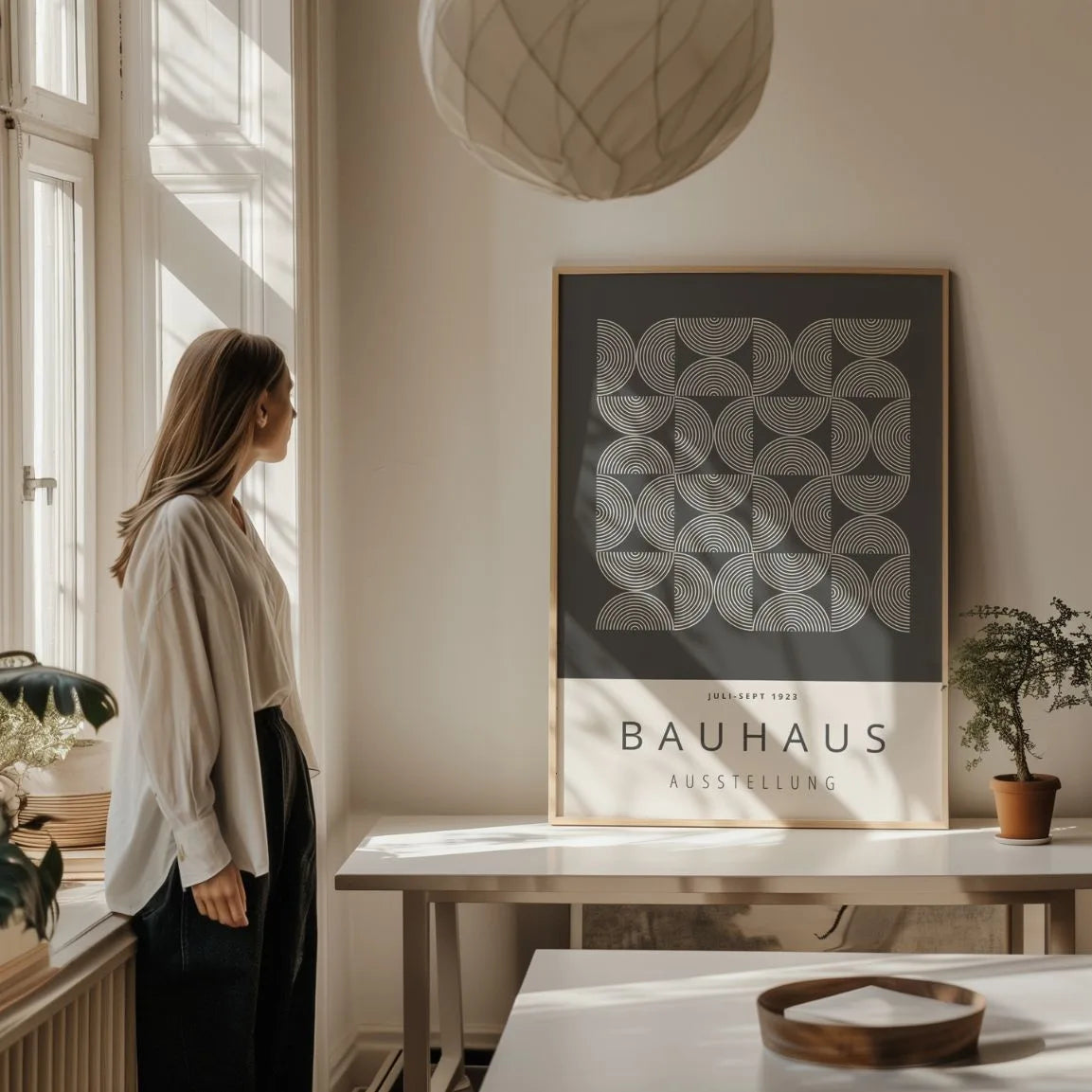 Bauhaus White Geometric Lines Poster