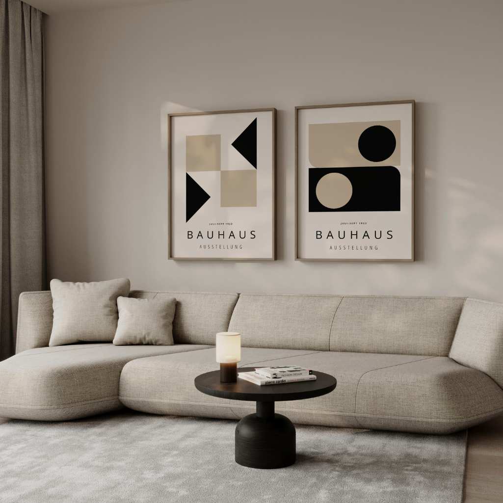 Bauhaus Beige and Black Poster Set of 2