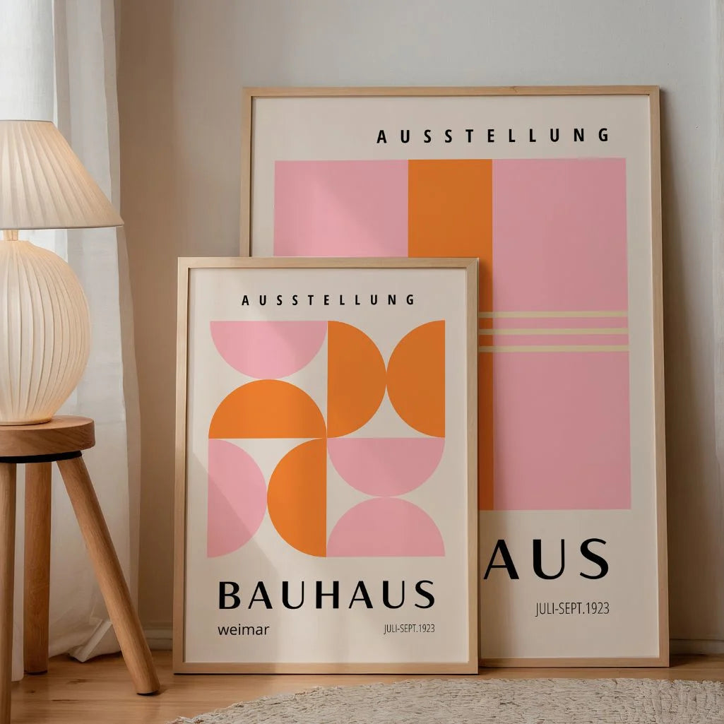 Bauhaus Pink and Orange Abstract Poster Set of 2