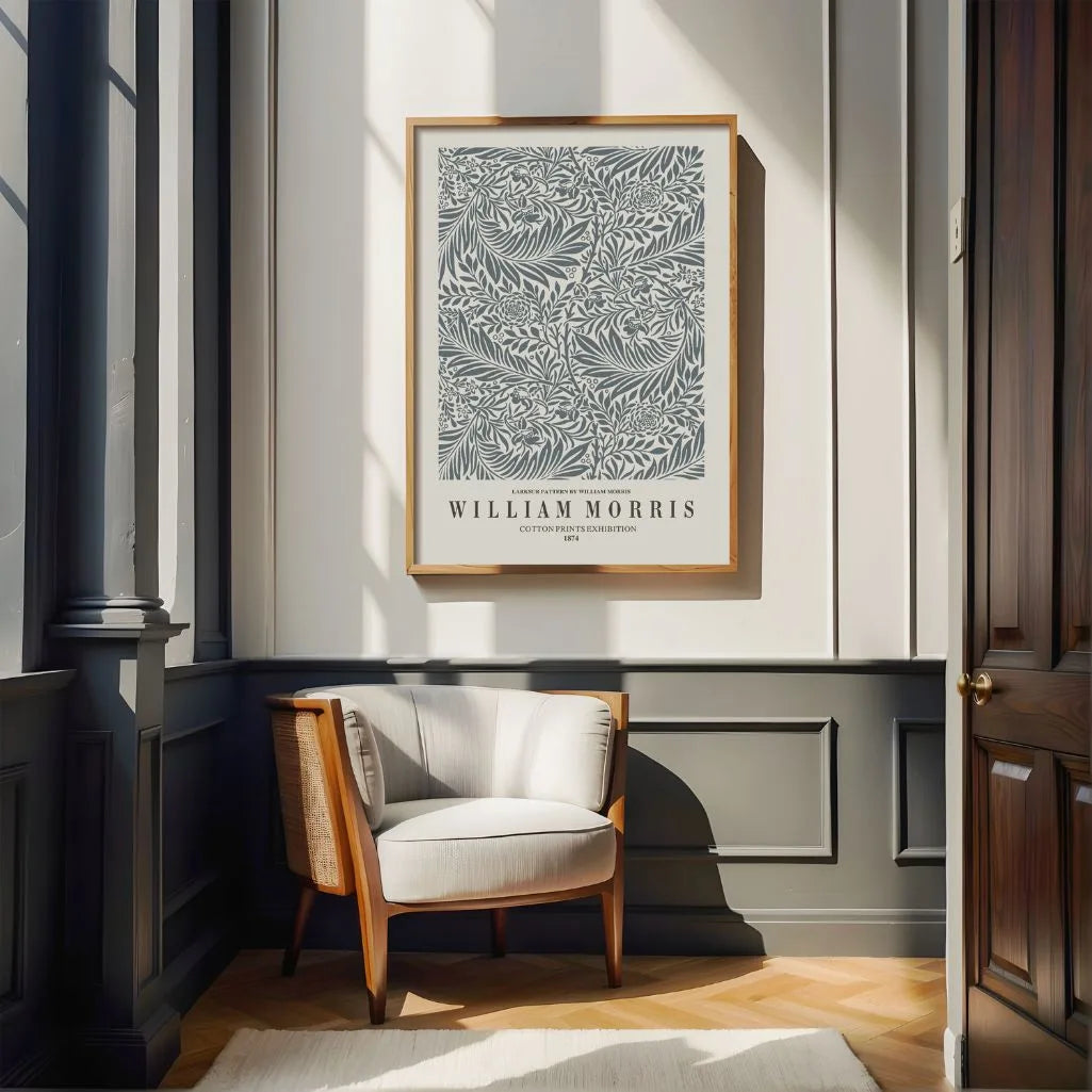 William Morris Larkspur Gray Botanical Poster