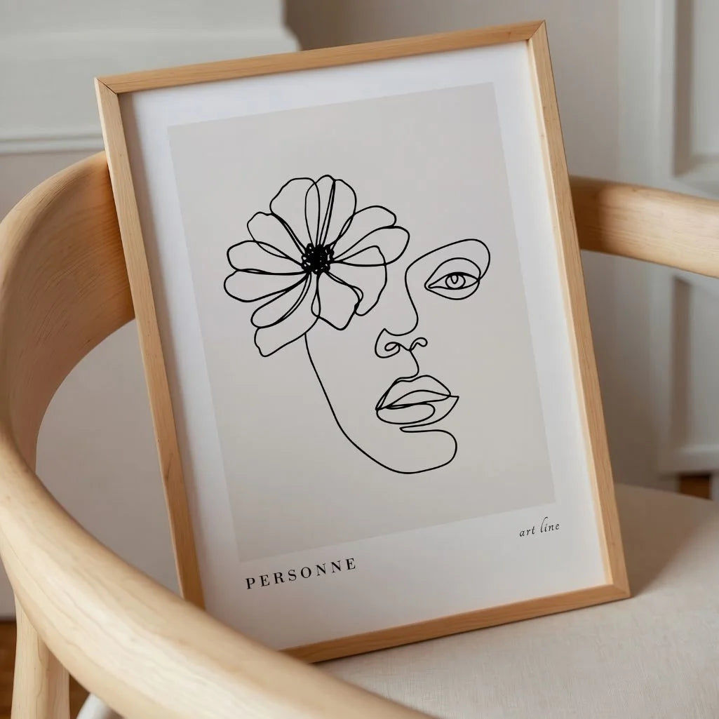 Line Art Flower Face Poster
