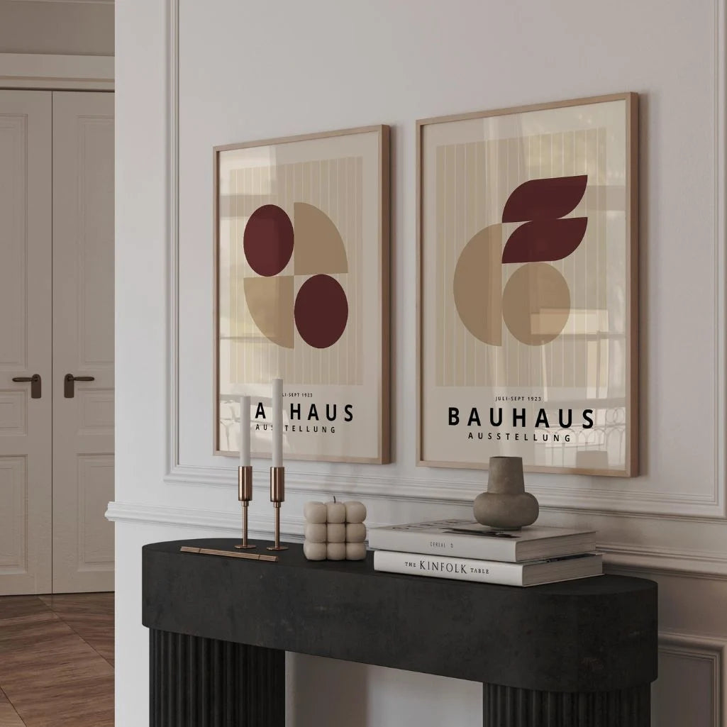 Bauhaus Burgundy & Beige Poster Set of 2