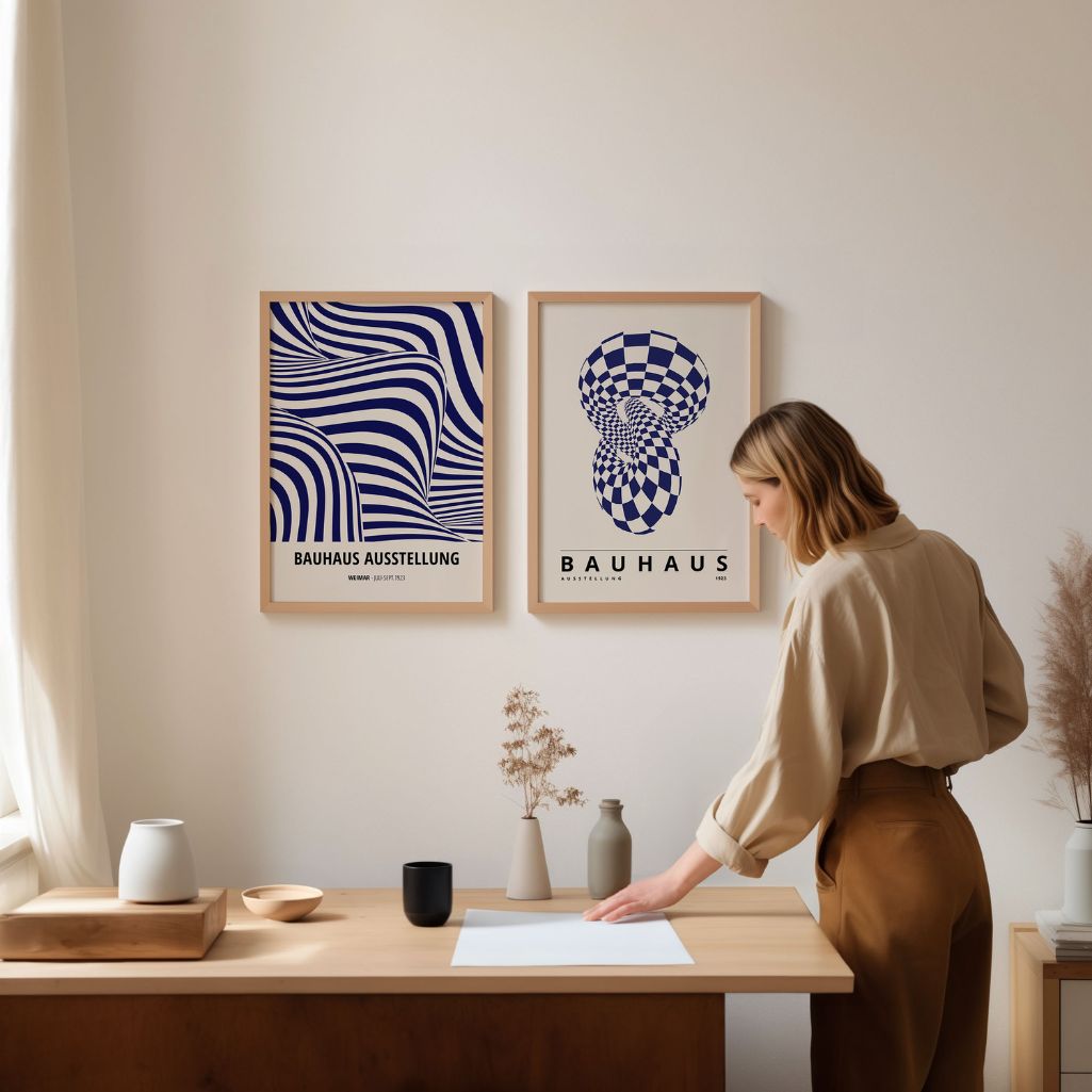 Bauhaus Navy Illusion Poster Set of 2