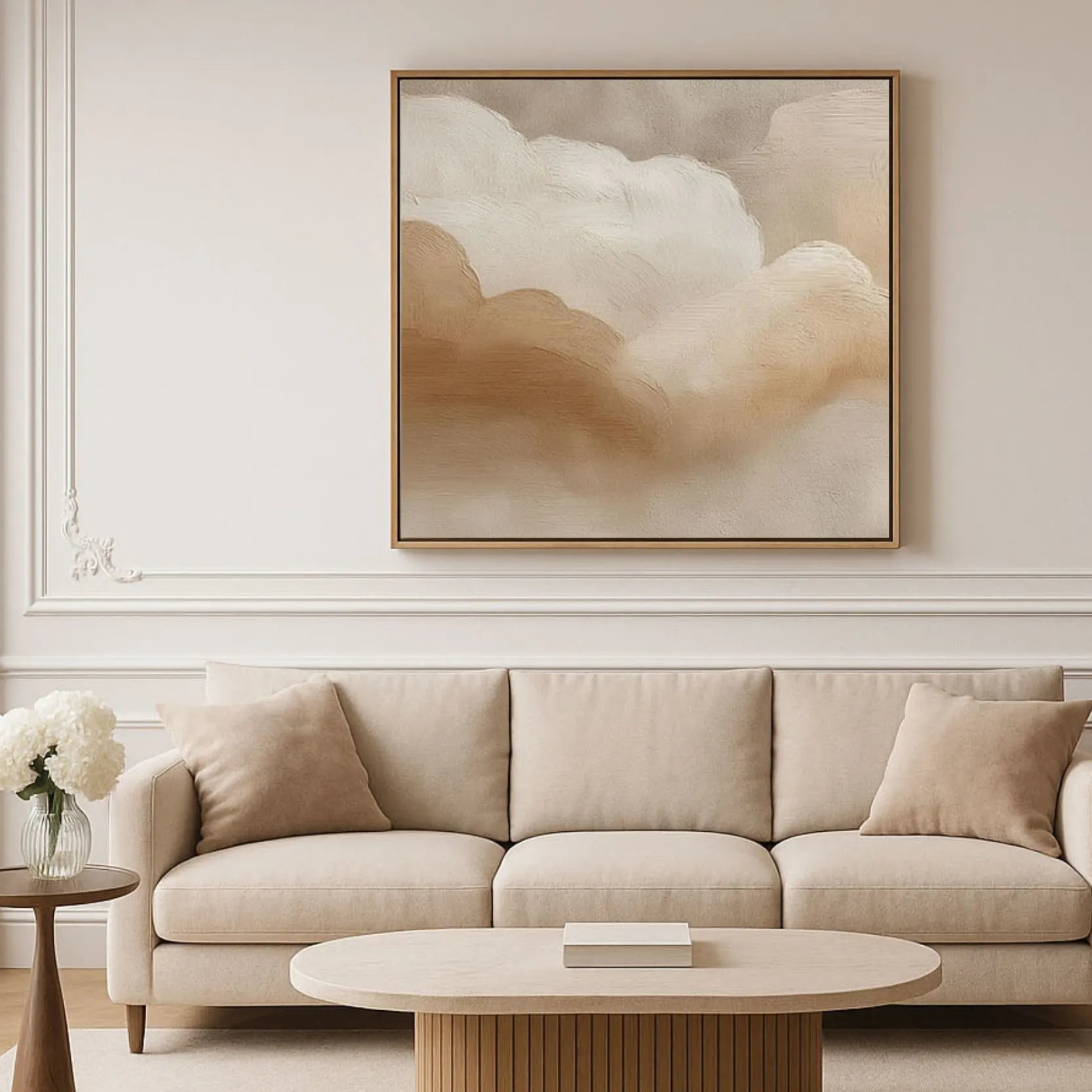 Framed Canvas Print Beige Clouds