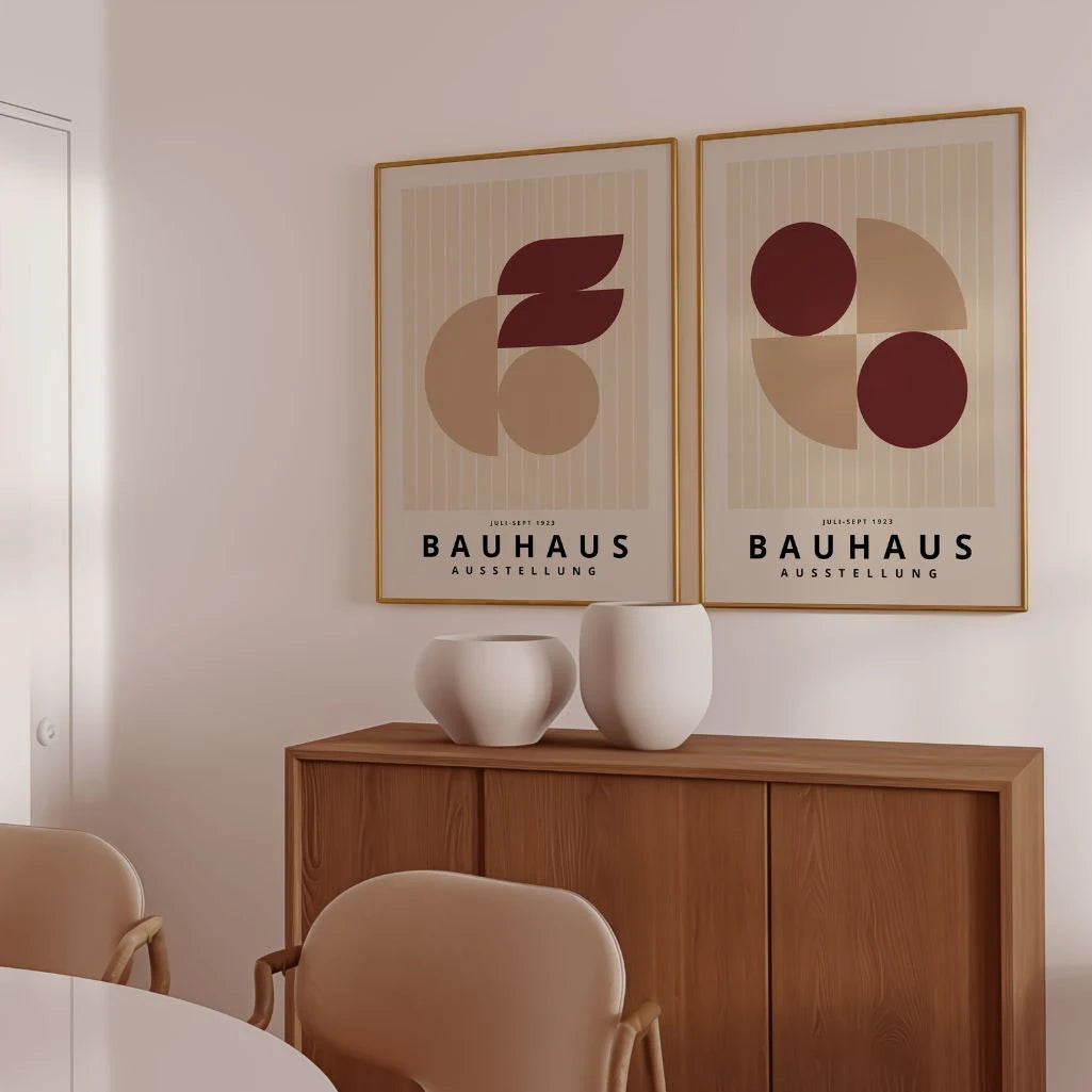 Bauhaus Burgundy & Beige Poster Set of 2