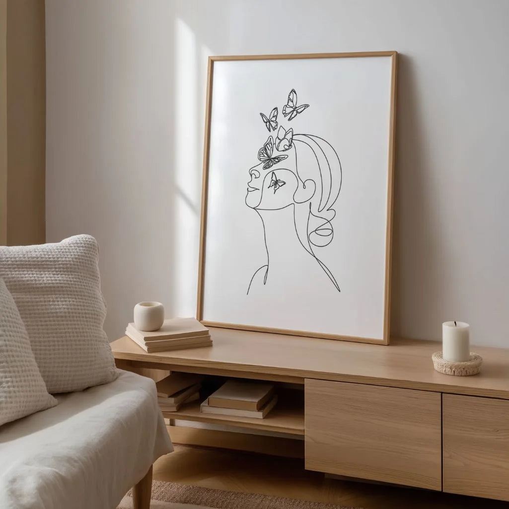 Butterfly Dance Female Line Art Poster