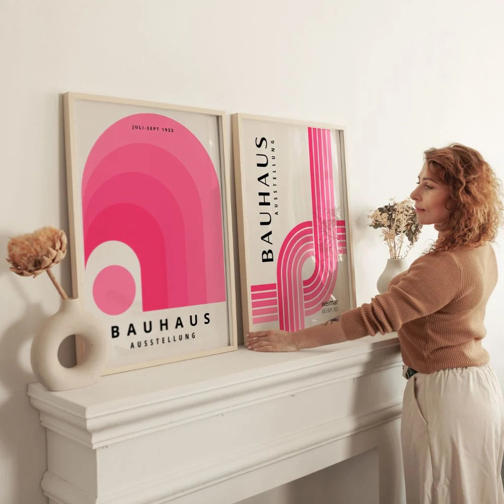 Bauhaus Pink Abstraction Poster Set of 2