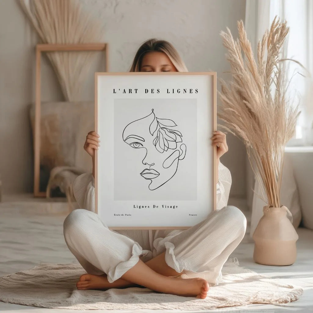 Line Art Face with Leaf Poster