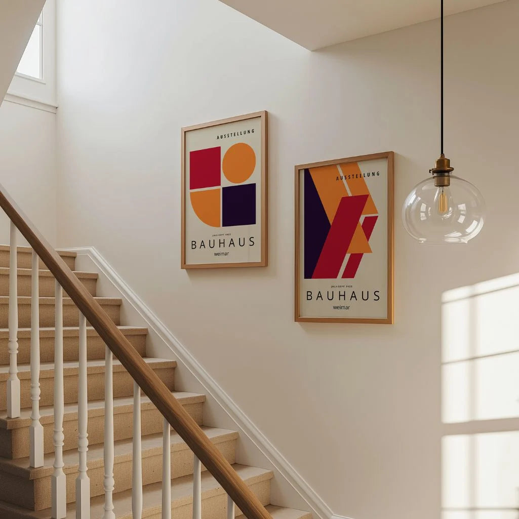 Bauhaus Red-Orange Abstraction Poster Set of 2