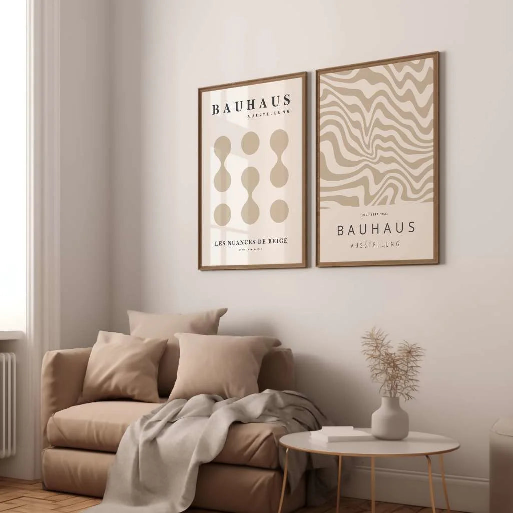 Bauhaus Beige Abstract Poster Set of 2