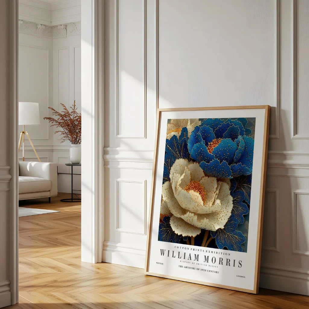 William Morris Navy and Cream Peony Poster