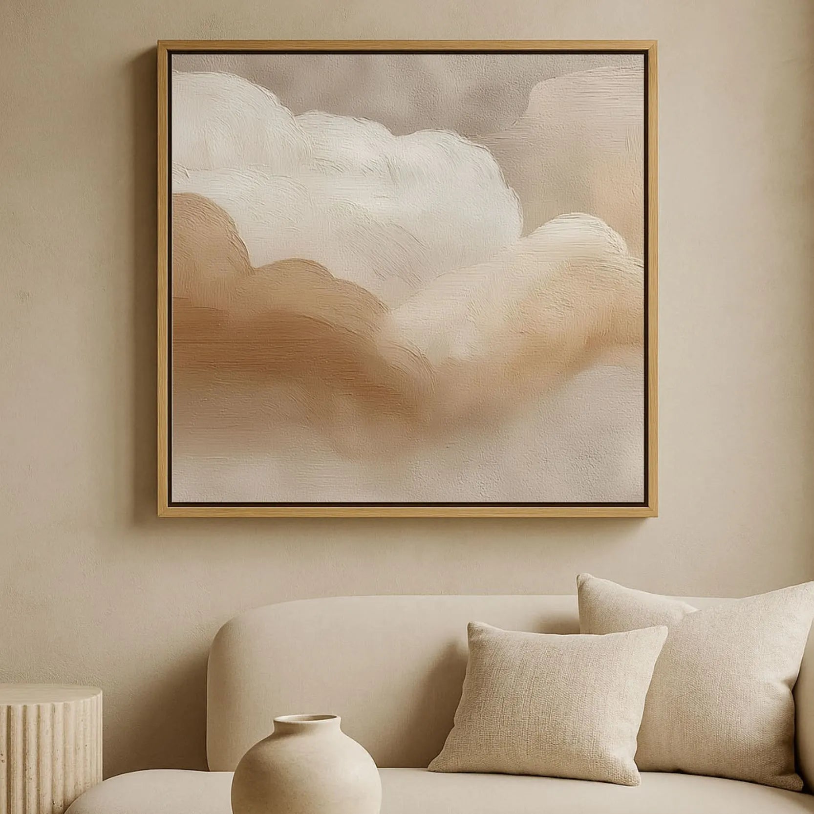Framed Canvas Print Beige Clouds