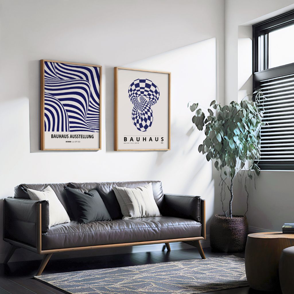 Bauhaus Navy Illusion Poster Set of 2