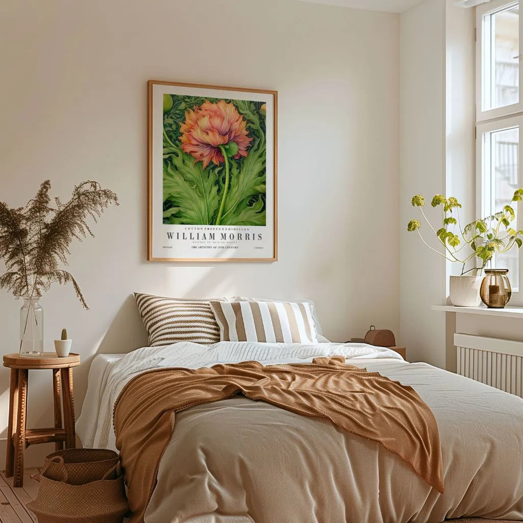 William Morris Green and Orange Flower Poster