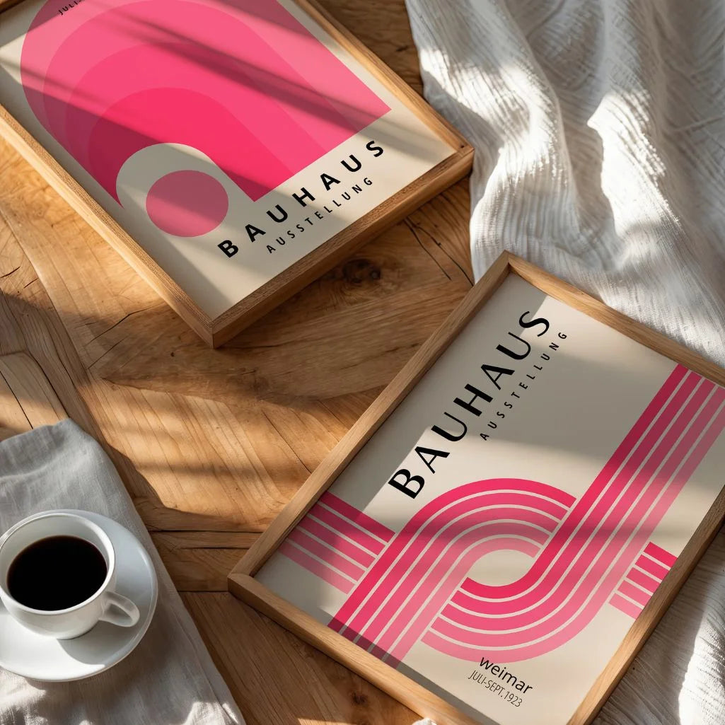 Bauhaus Pink Abstraction Poster Set of 2