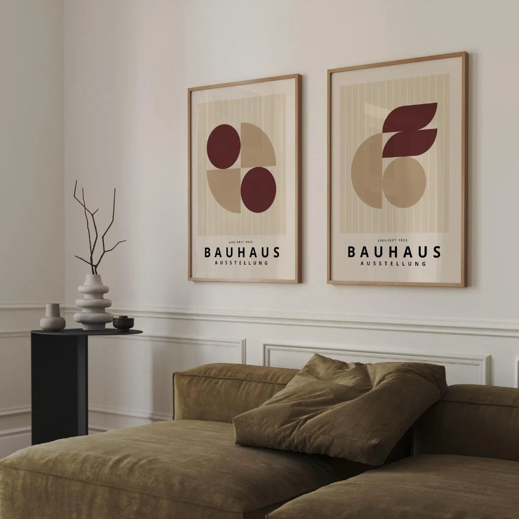 Bauhaus Burgundy & Beige Poster Set of 2