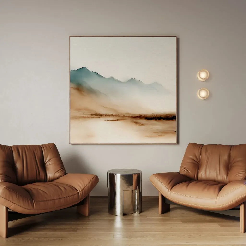 Framed Canvas Print Beige and Blue Mountains