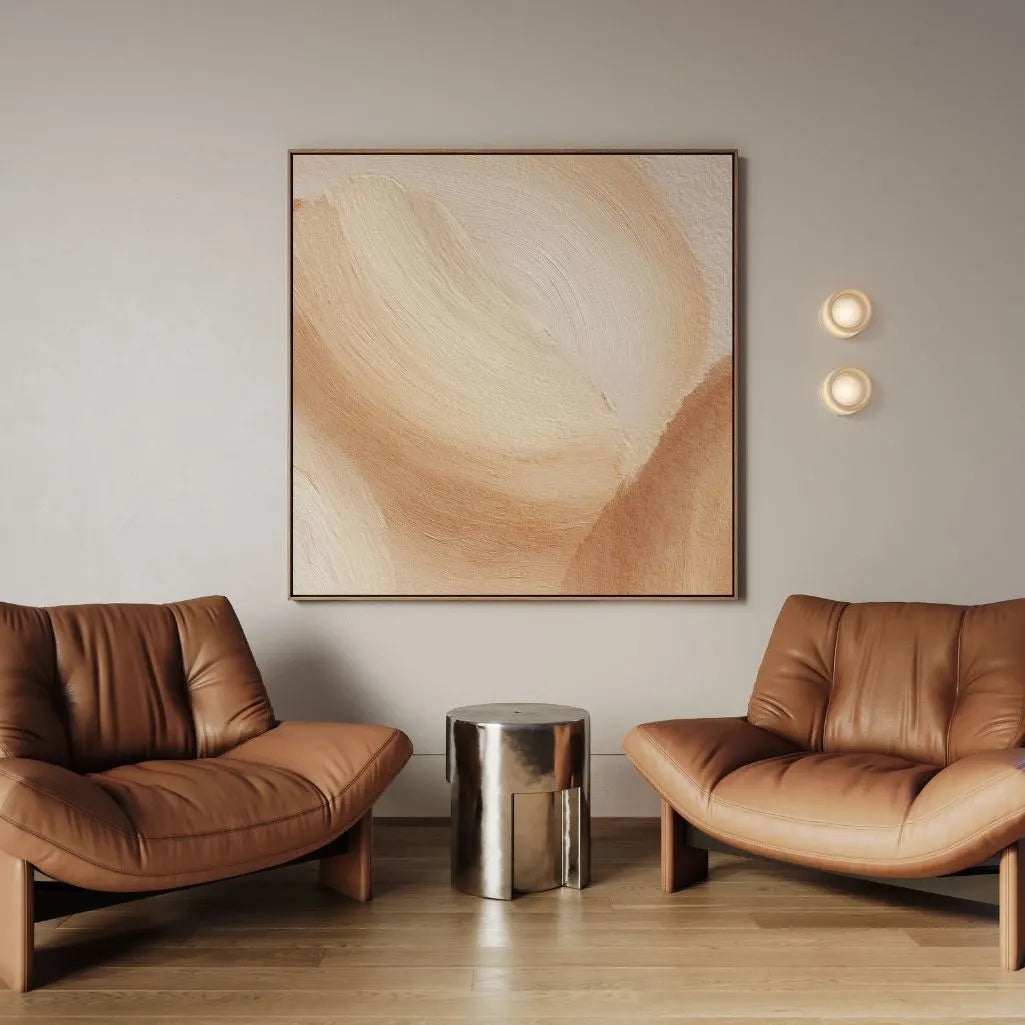 Framed Canvas Print Beige Waves