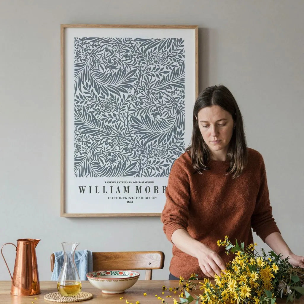 William Morris Larkspur Gray Botanical Poster