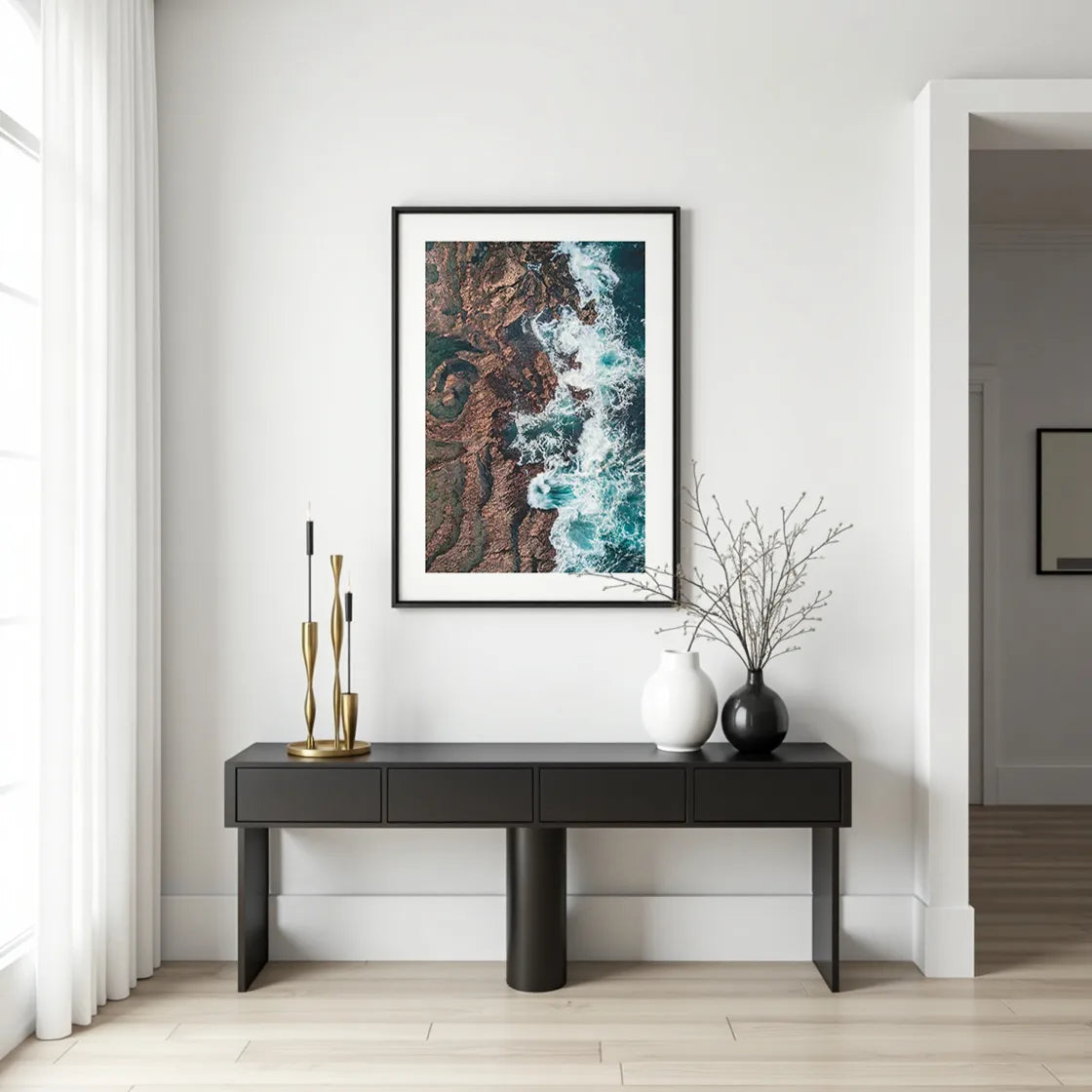 Ocean Wave & Rocks Poster