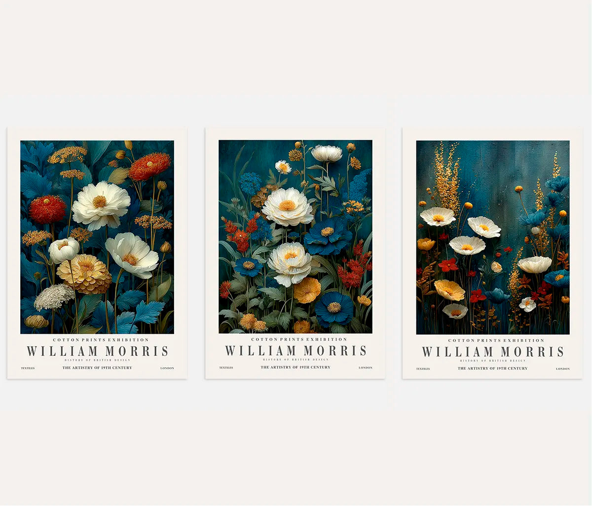 William Morris Inspired Florals – Set of 3 Posters