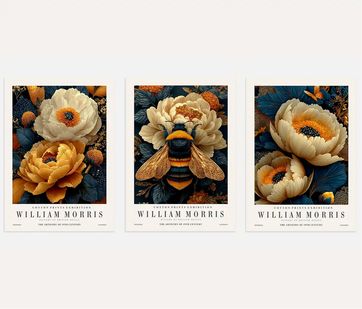 Golden Floral Nature – Set of 3 Posters