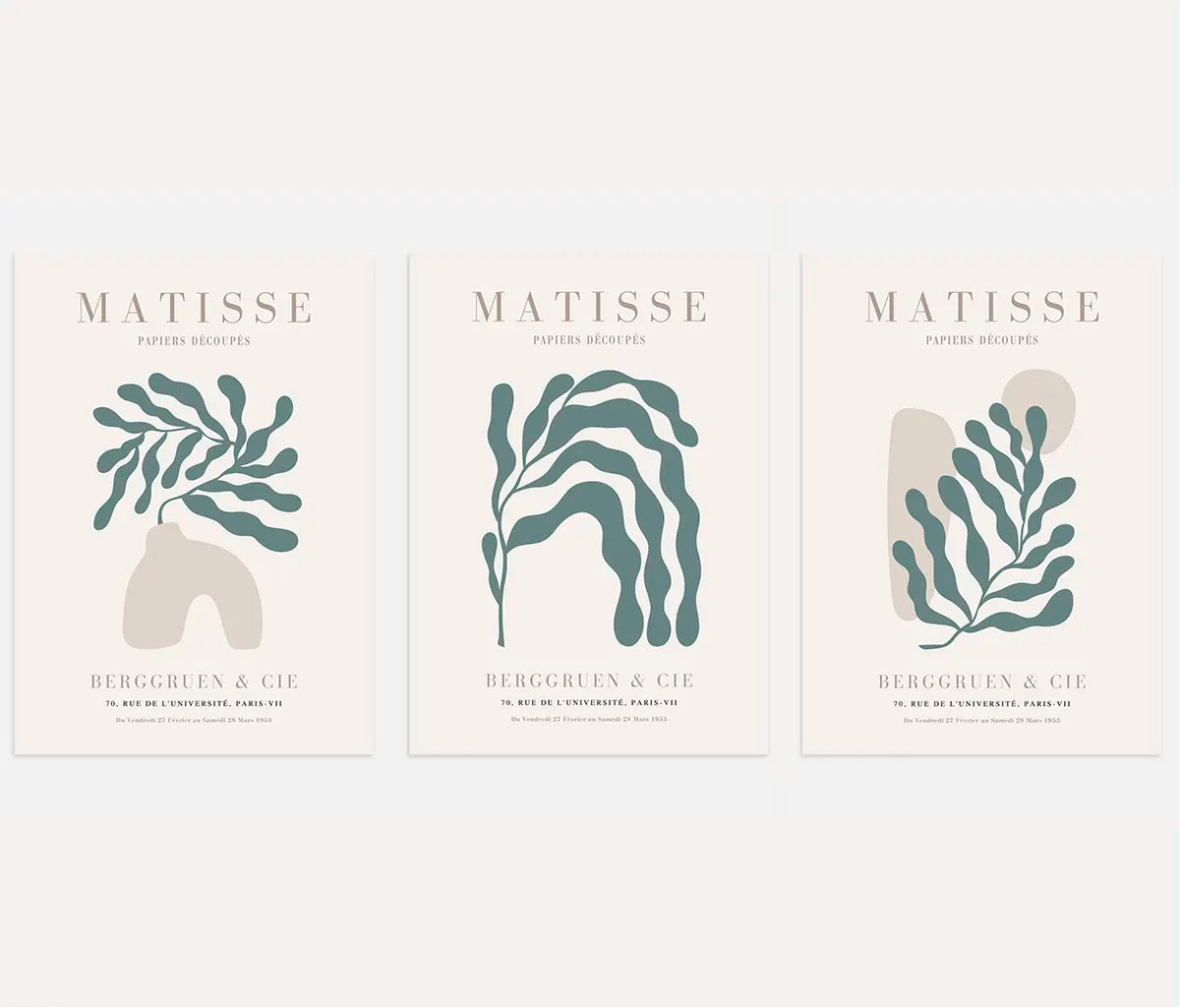 Henri Matisse Green Beige Set of 3 Posters