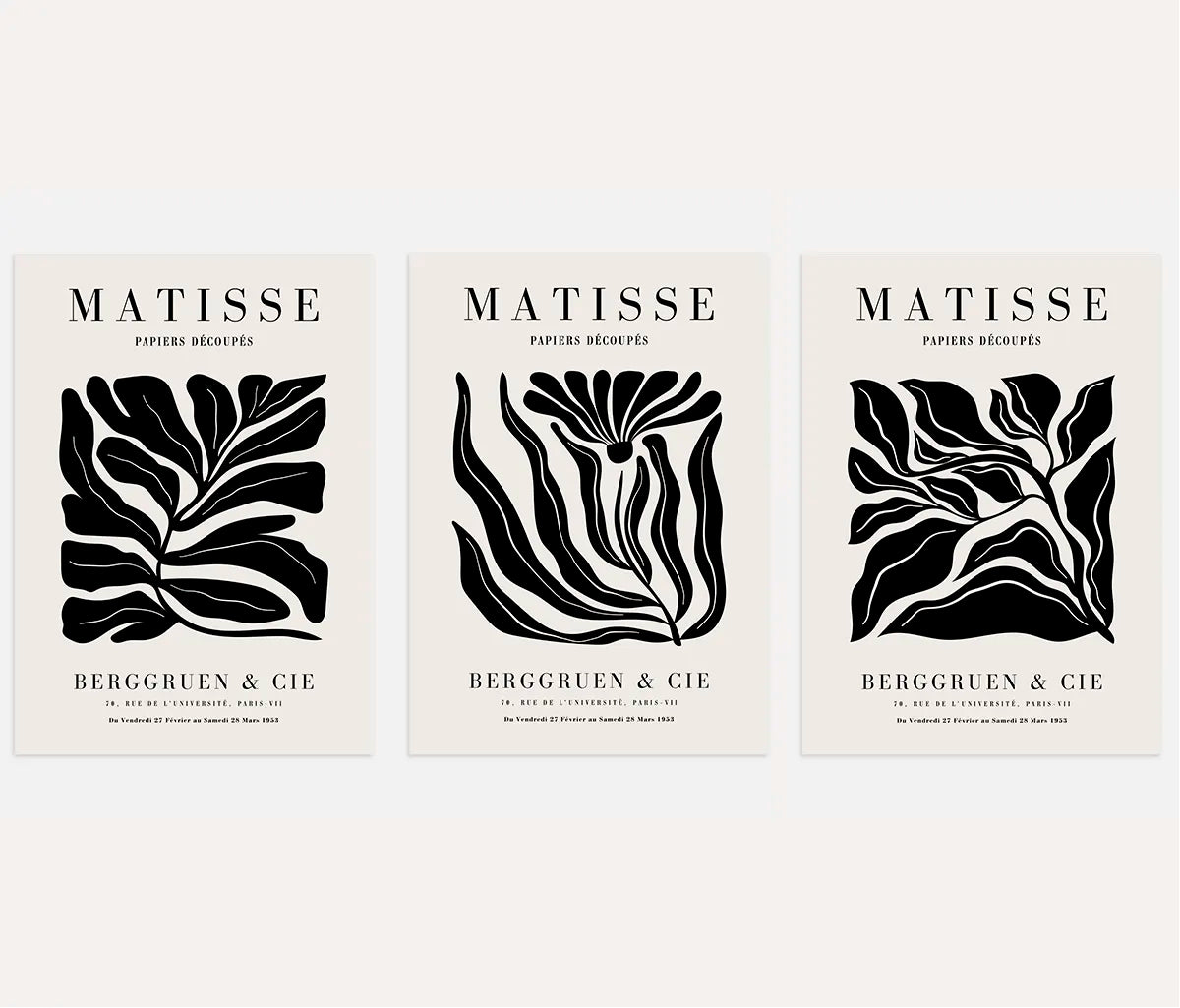 Matisse Black Flower & Leaves – Set of 3 Posters