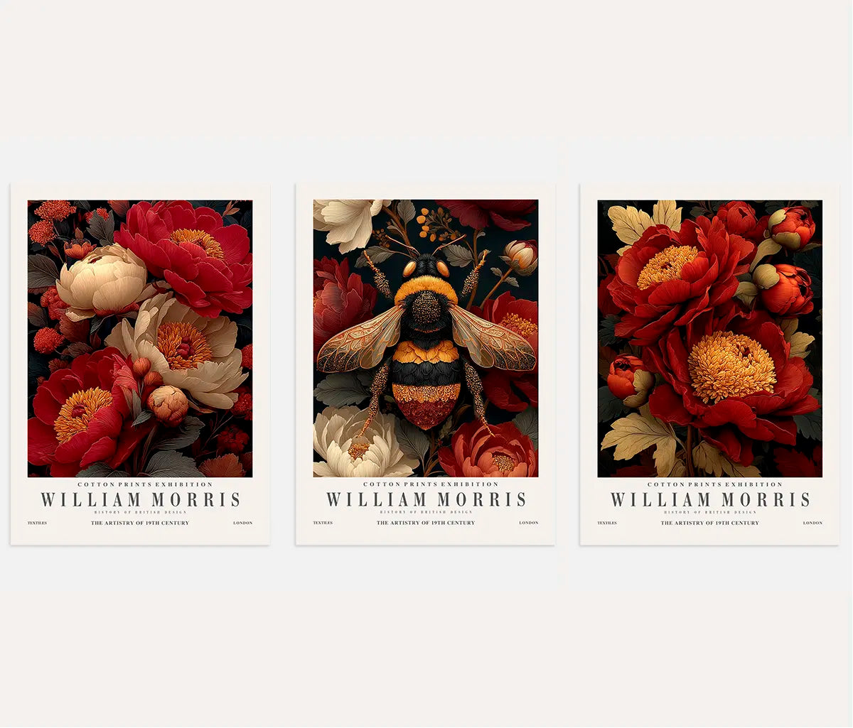 Peonies & Bee Ornament – Set of 3 Posters