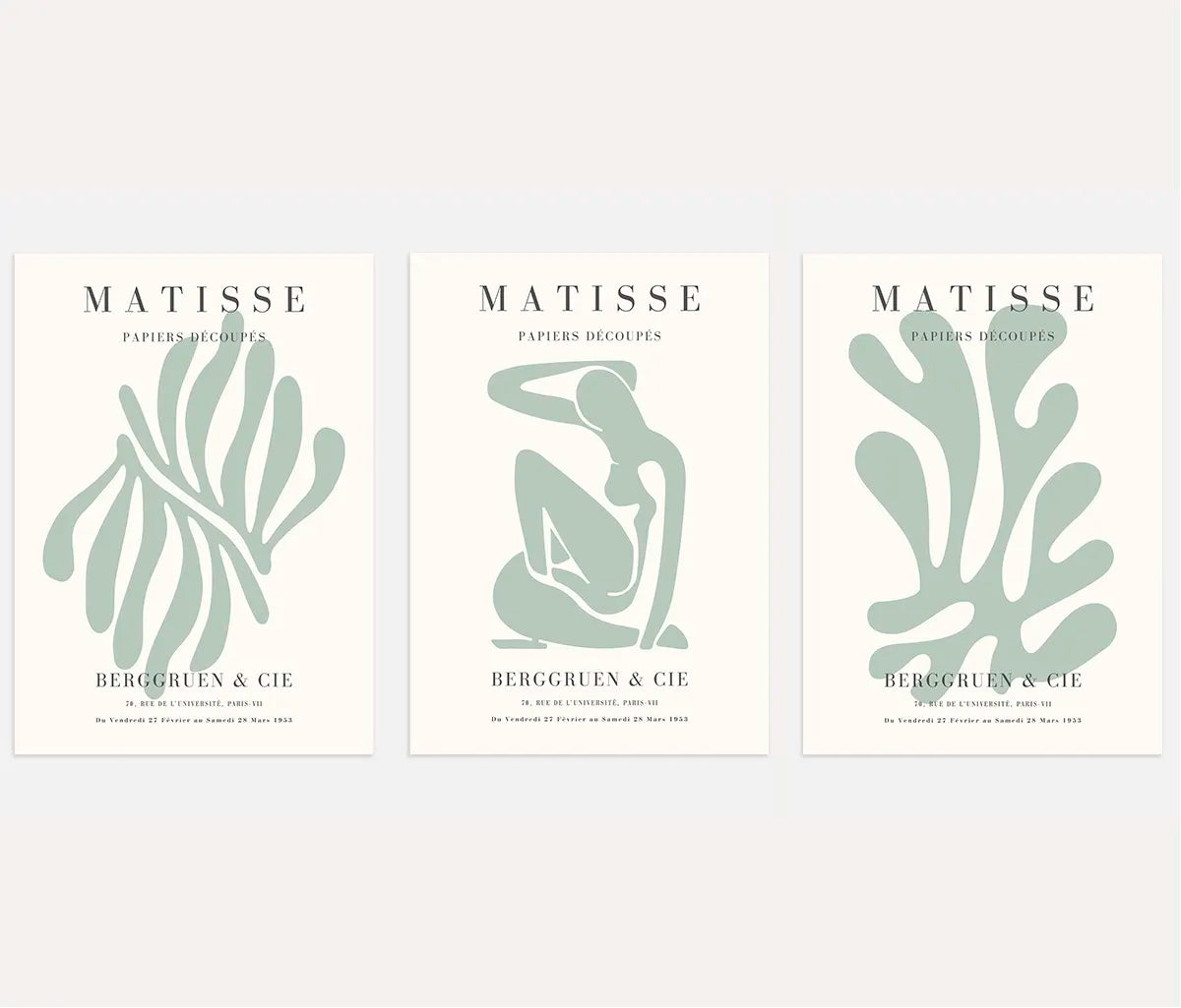 Henri Matisse Monochrome Green Set of 3 Posters