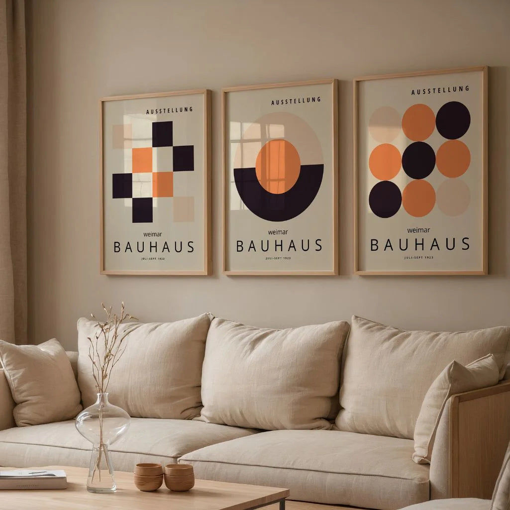 Bauhaus Weimar Beige Black Orange Set of 3 Posters
