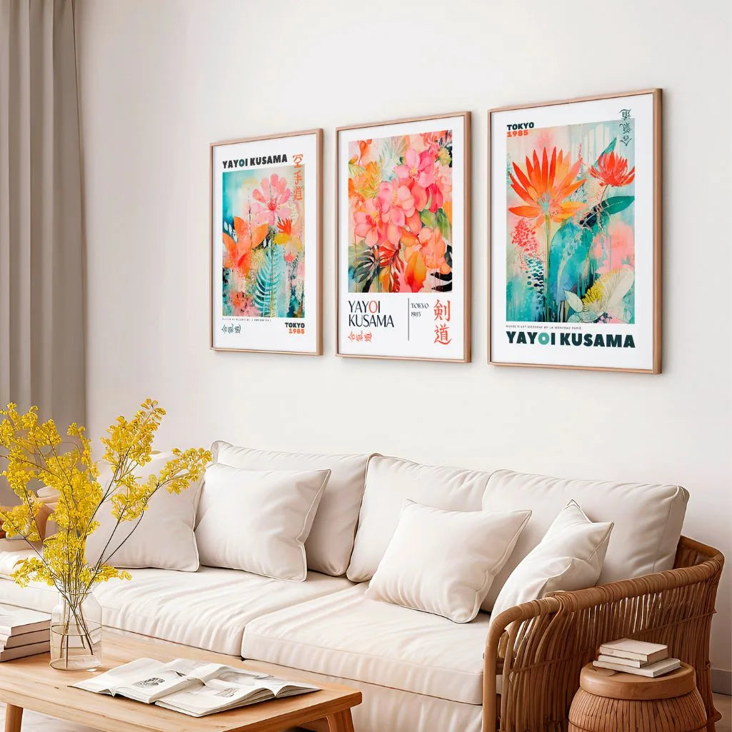 Abstract Floral Garden Art Prints – Japanese Inspired Colorful Set of 3
