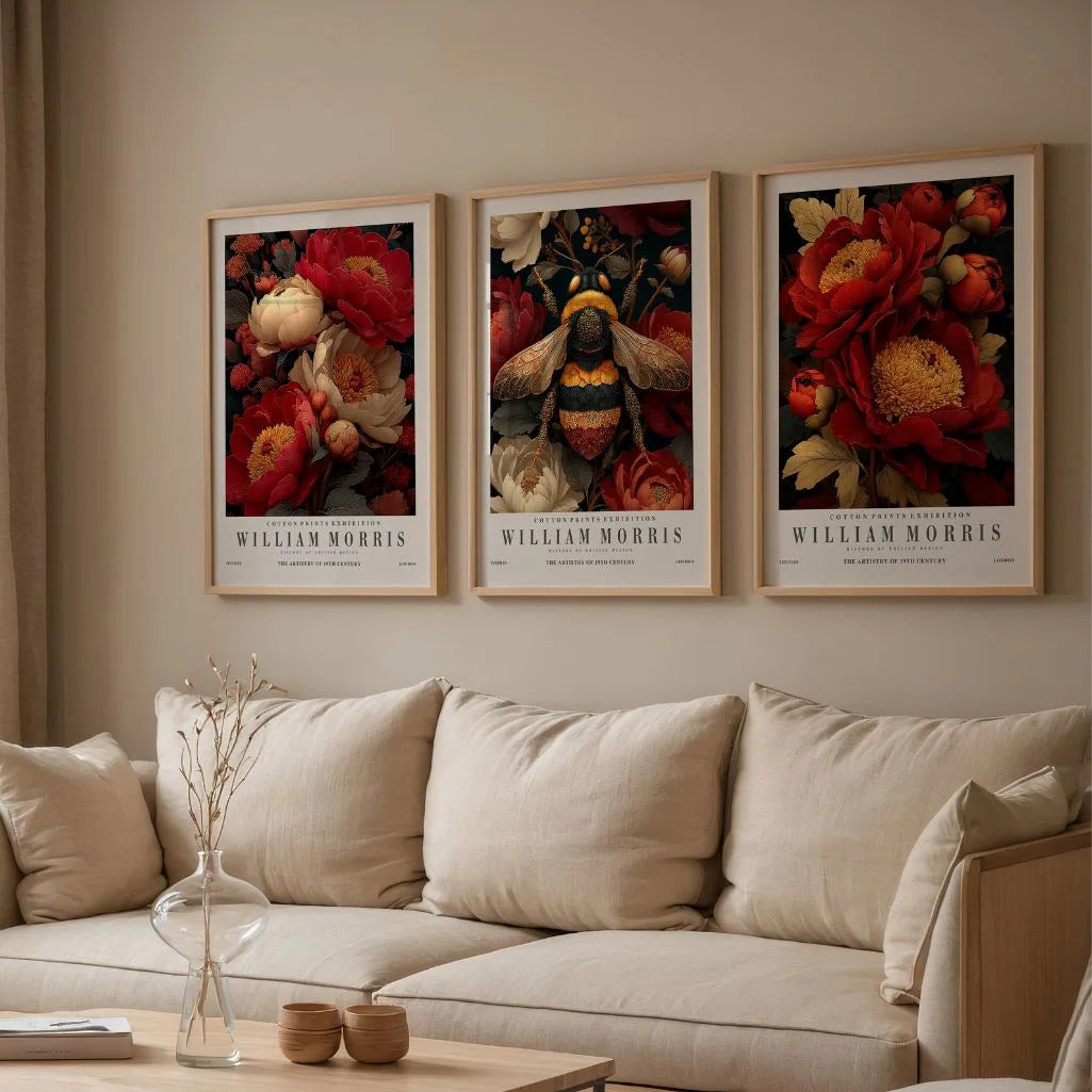 Peonies & Bee Ornament – Set of 3 Posters